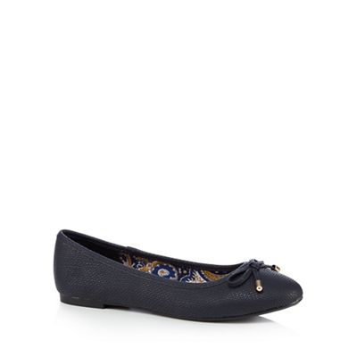 Navy casual embossed bow ballet pump